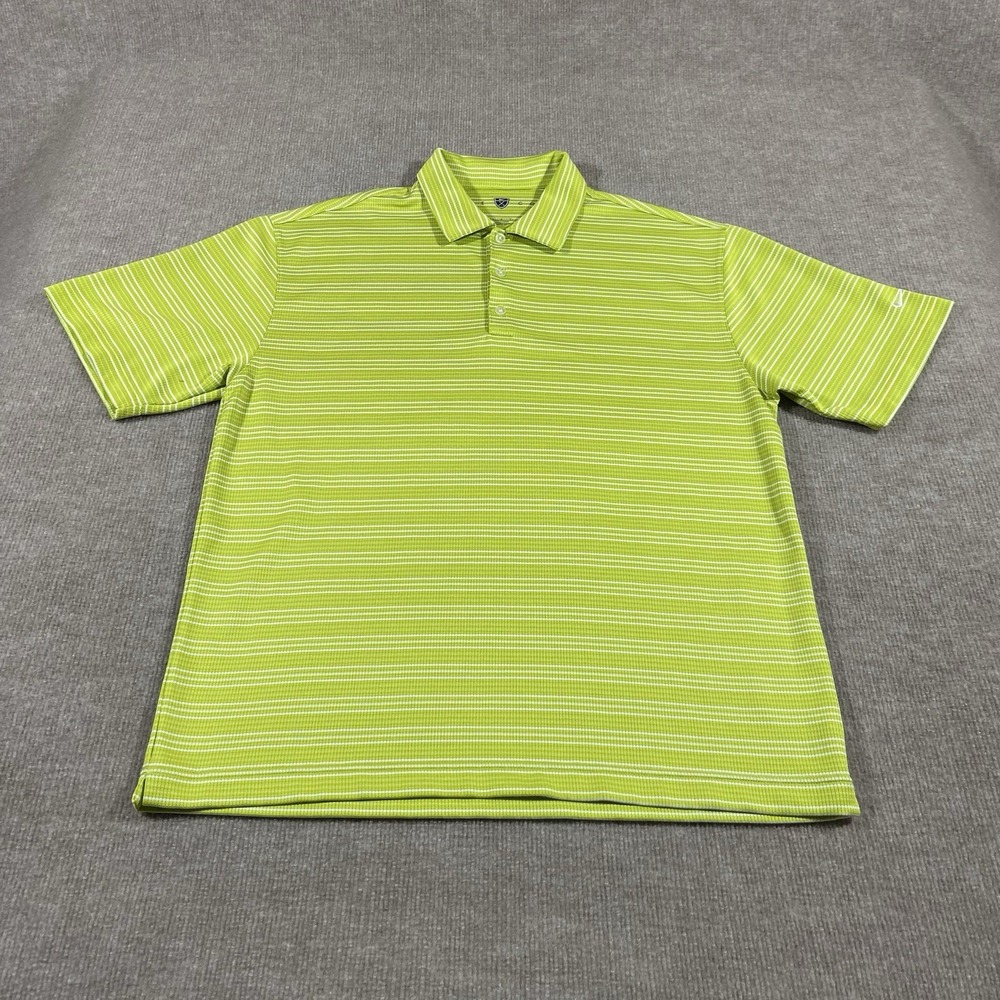 Nike Golf Polo Shirt Mens Large Lime Green Striped Fit Dry Short Sleeve Logo